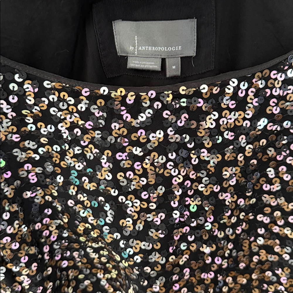 Anthropologie Sequin Dress Seize Medium - Bell Sleeves - Silk Tie Belt